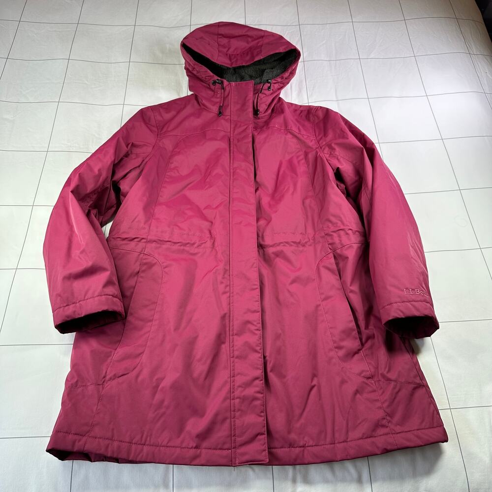 L.L.Bean Coat Womens Large Petite Pink Berry Winter Warmer Hood Jacket Fleece